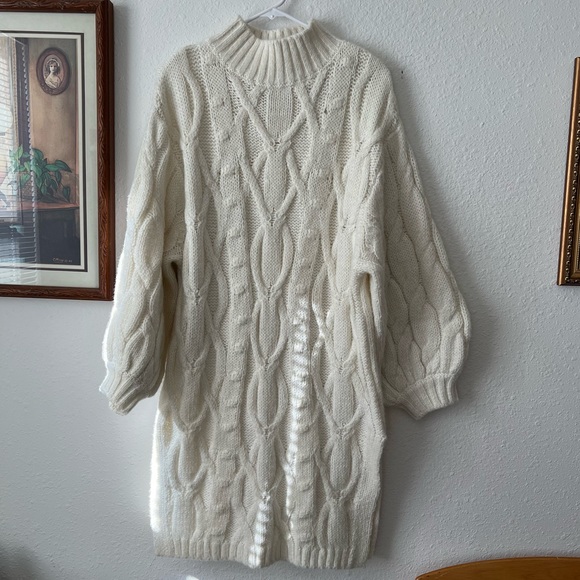 H&M Dresses Hm Ivory Cable Knit Sweater Dress Xs Wool Blend